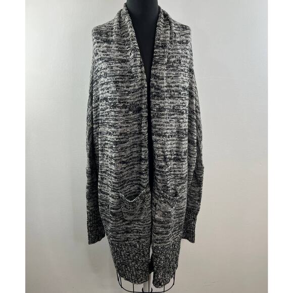 Michael Stars Black White Dolman Sleeve Open Front Wool Blend Cardigan Size M/L - Picture 6 of 10